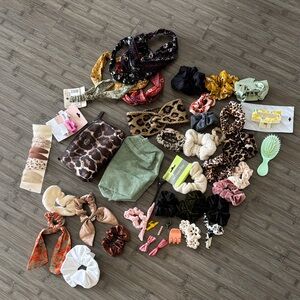 Assorted Hair Accessories bundle Collection headbands clips brush makeup bag